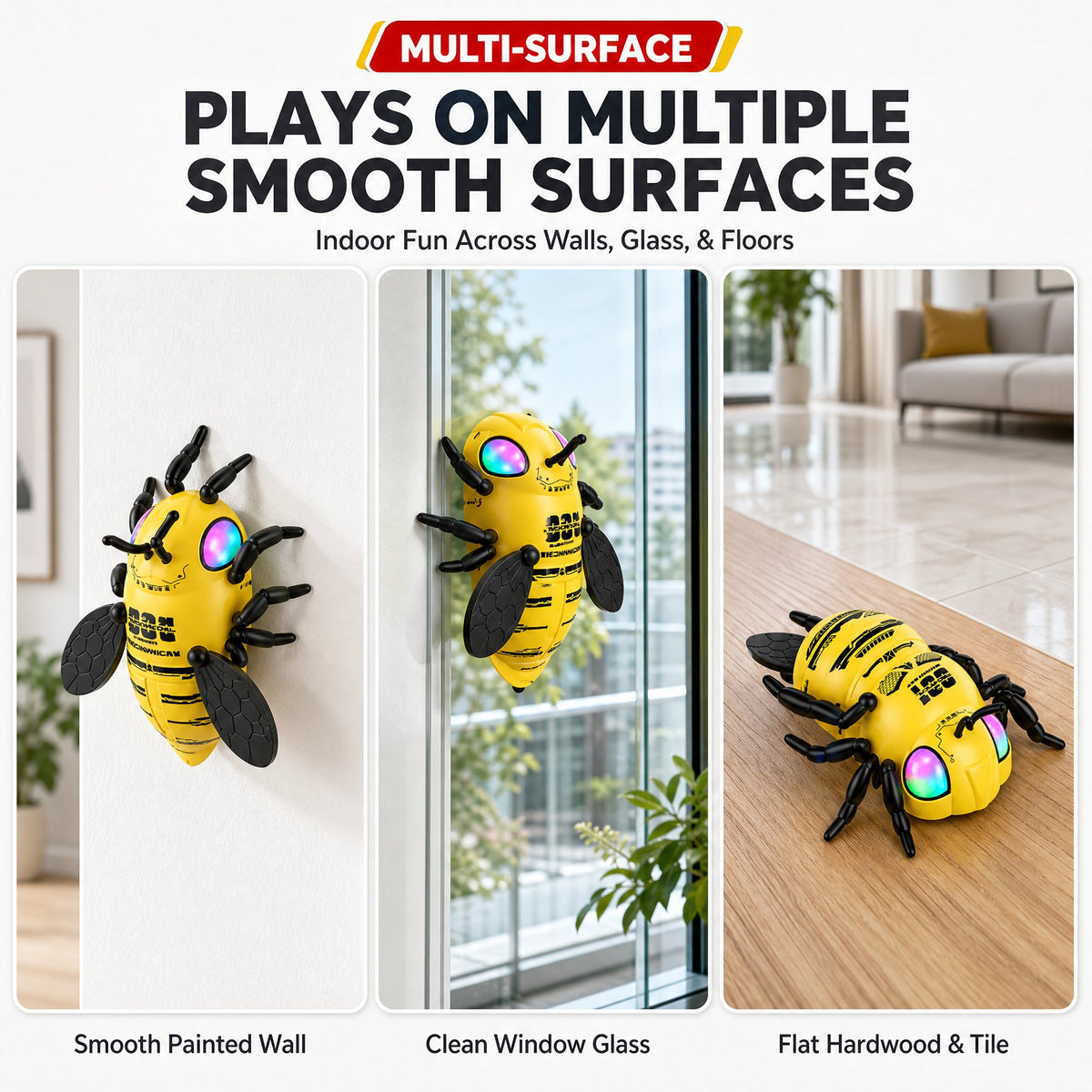 Doulami Remote Control Bee Toy, 2.4GHz Wall Climbing RC Toy for Kids, LED Glow Eyes & 360° Rotation Climbing Bug with 2 Batteries, Quiet Prank Toy for Boys & Girls Birthday Gift