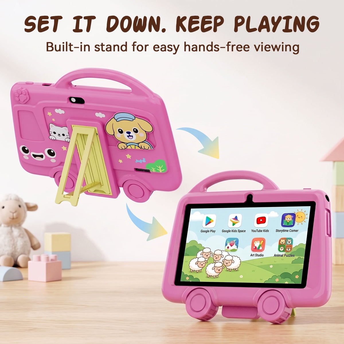 TABWEE Kids Tablet 7 inch, 6GB RAM + 32GB ROM, HD IPS Display, WiFi Bluetooth, Dual Cameras, Parental Control, Educational Android Tablet, Ideal Gift for Boys Girls, Shock‑Proof Silicone Case, Pink