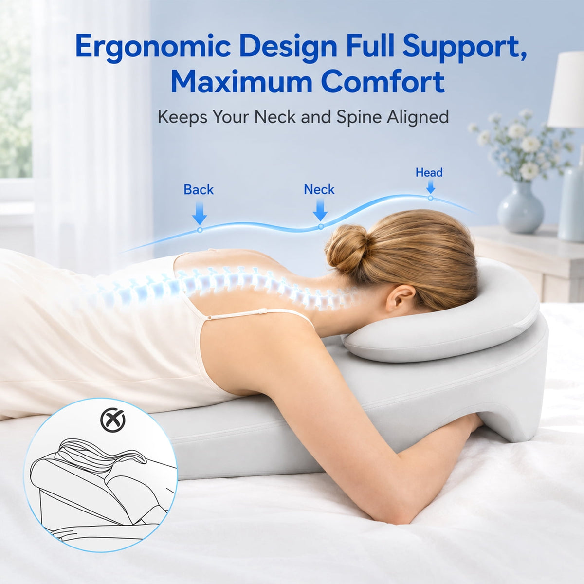 Doulami Face Down Pillow for Massage & BBL Recovery, Ergonomic Prone Pillow with Face Hole, 15.5° Wedge Pillow for Eye Surgery Recovery, Memory Foam Pillow, Washable Cover