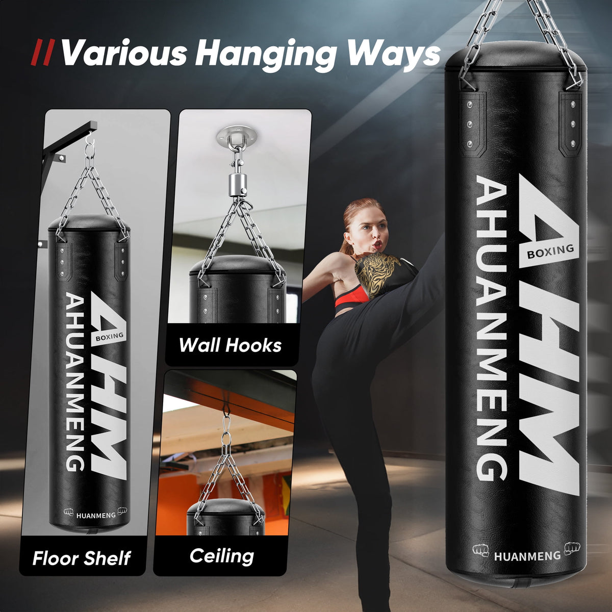 Doulami Punching Bag for Adults 4FT PU Heavy Boxing Bag Set Hanging Boxing Bag Kit w/ 12oz Gloves