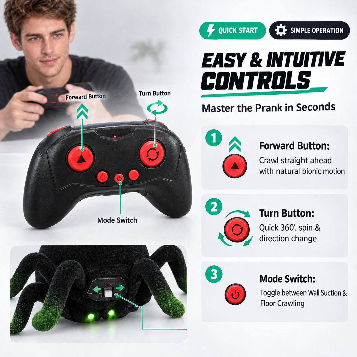 Remote Control Spider Toys, RC Giant Spider Toys Wireless Remote Control ,360° Rotating High Simulation Spider Animal Pets Toys Furry Texture Glowing Eyes Perfect for Christmas Joke Game Playing