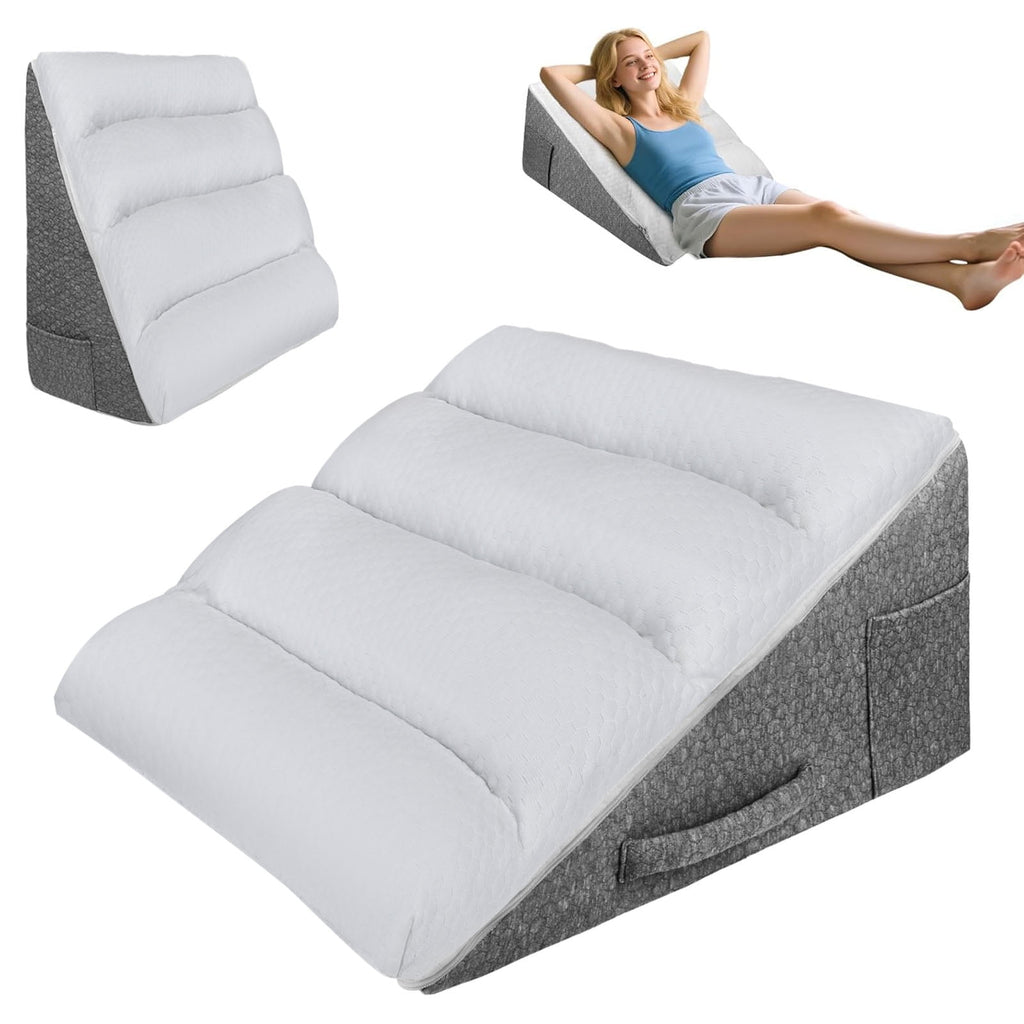 Doulami Bed Wedge Pillow Memory Foam Sleeping Support Pillow, Dual Layer bed wedge pillow for sleeping upright, Washable Cover