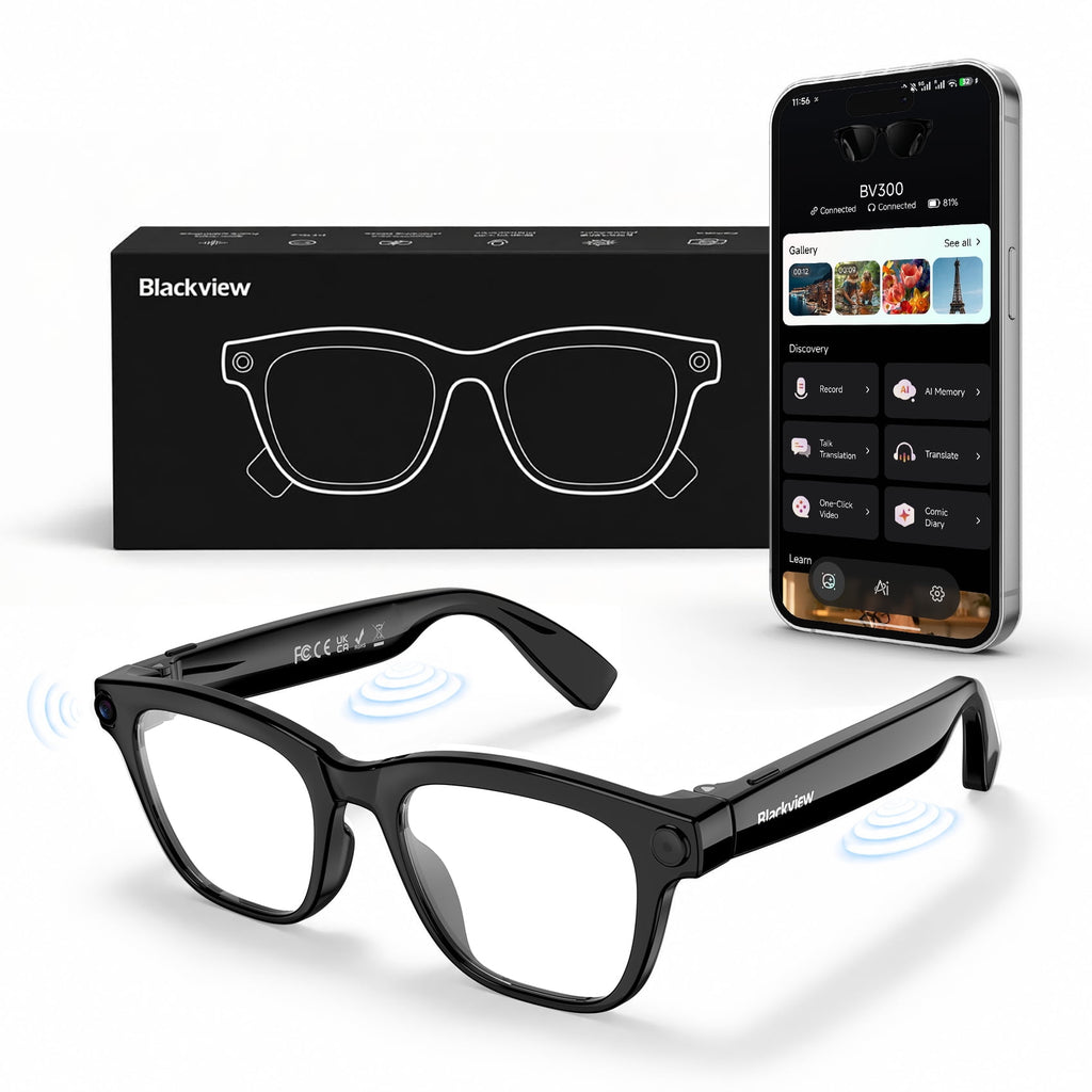 Blackview AI Camera Smart Glasses with 1080P HD Recording & Real-Time Translation, Polarized Sunglasses with Voice Assistant for Men & Women