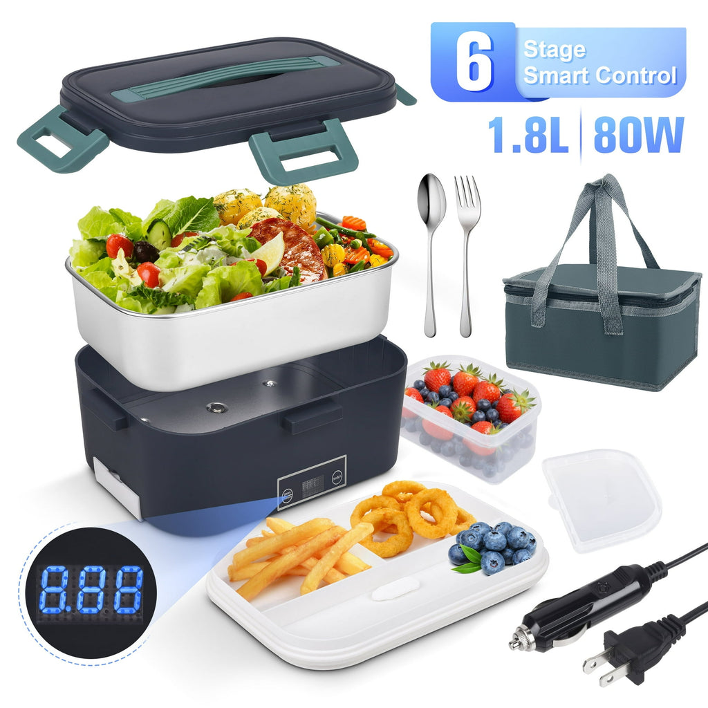 Doulami Electric Lunch Box Heated Lunch Box Portable Food Warmer1.8L Food Box for Adults 12V/24V/110 Heating Box for Car Truck Outdoor