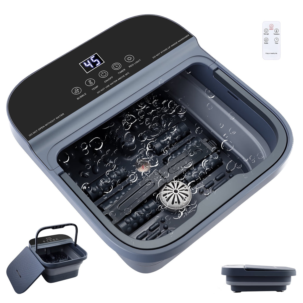 Doulami Collapsible Foot Spa Massager with Heat & Massage Rollers,Temp Control,Bubble,Touch Screen,Remote Control