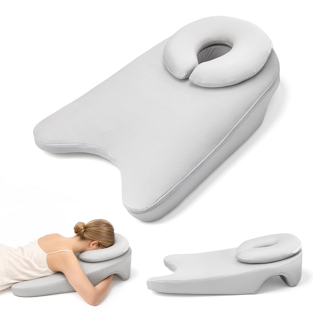 Doulami Face Down Pillow for Massage & BBL Recovery, Ergonomic Prone Pillow with Face Hole, 15.5° Wedge Pillow for Eye Surgery Recovery, Memory Foam Pillow, Washable Cover
