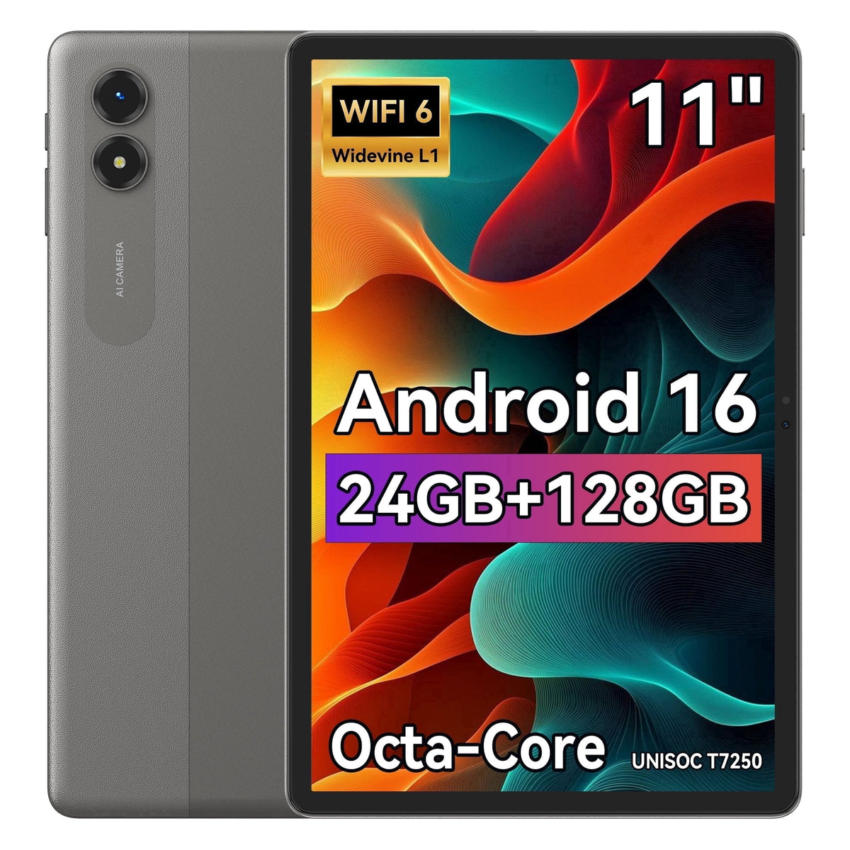Android 16 AI Tablet,11 Inch Tablet with 24GB RAM 128GB ROM,Octa-Core T7250 Processor,90Hz Display,8000mAh Battery with Fast Charging & OTG Reverse Charge,Gemini AI Tablets