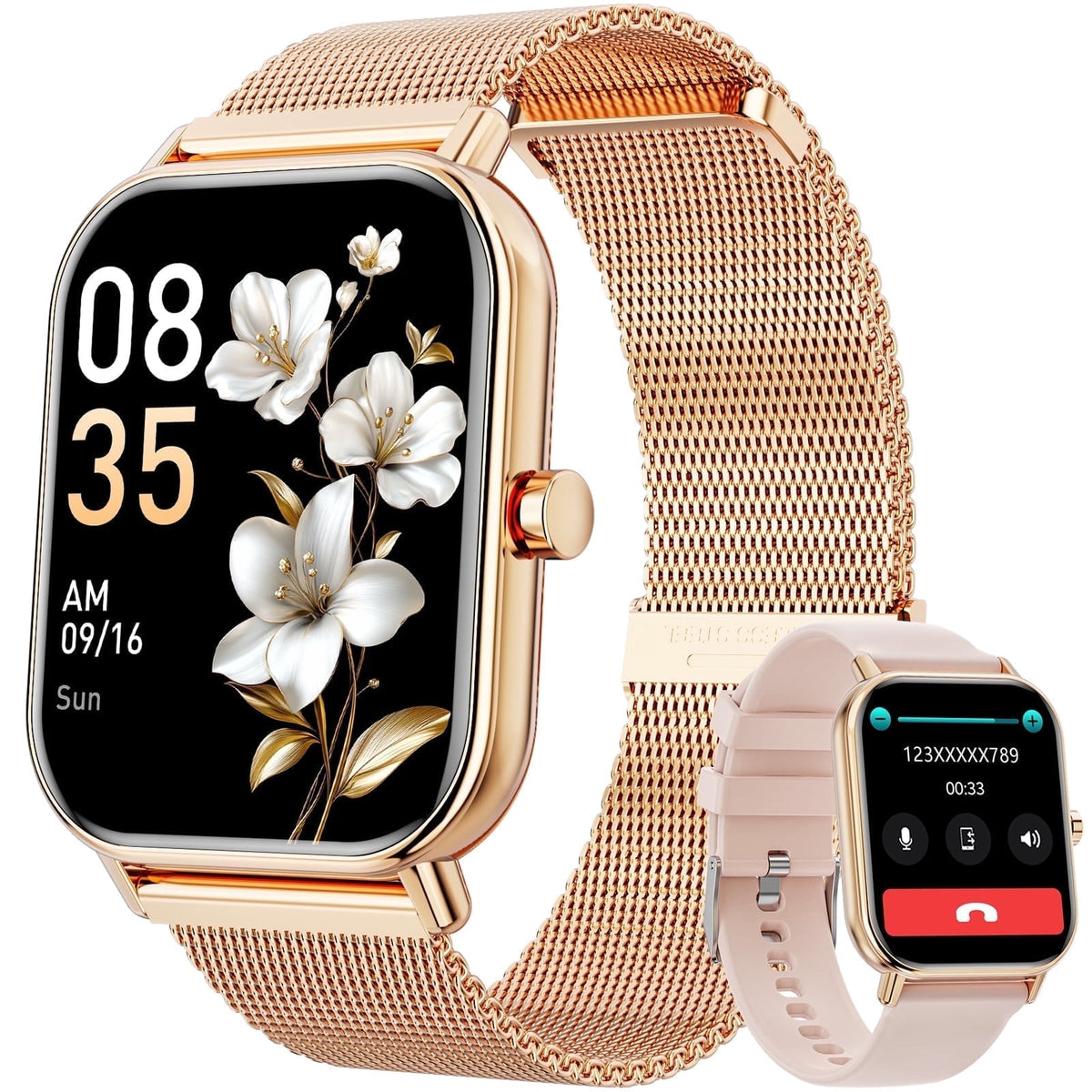 Mingdaln Smart Watch fits for Android and Iphone, IP68 Waterproof, Suitable for Women Men 100+Sports Modes 1.85 inch Fitness Tracker, with Answer/Make Calls/Message Reminder, （Two watch straps）