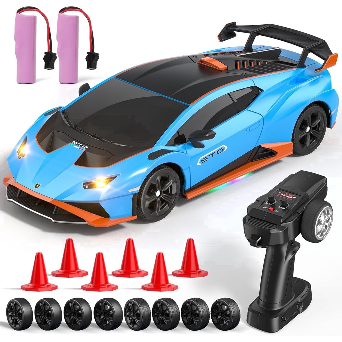 Lamborghini RC Car 1:24, Officially Licensed Remote Control Car 2.4GHz Drift RC Cars with LED Lights 2 Batteries for Kids Boys Age 3+