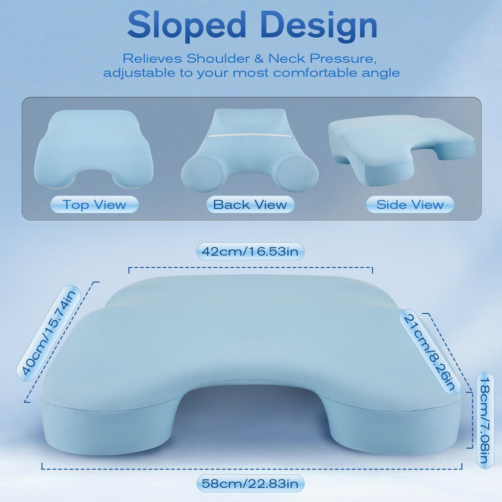 Side Sleeper Pillow with Blue, 2 in 1 Memory Foam Pillow for Adults, Relieves Rotator Cuff & Shoulder Pain, Comfort for Side, Back and Stomach Sleepers