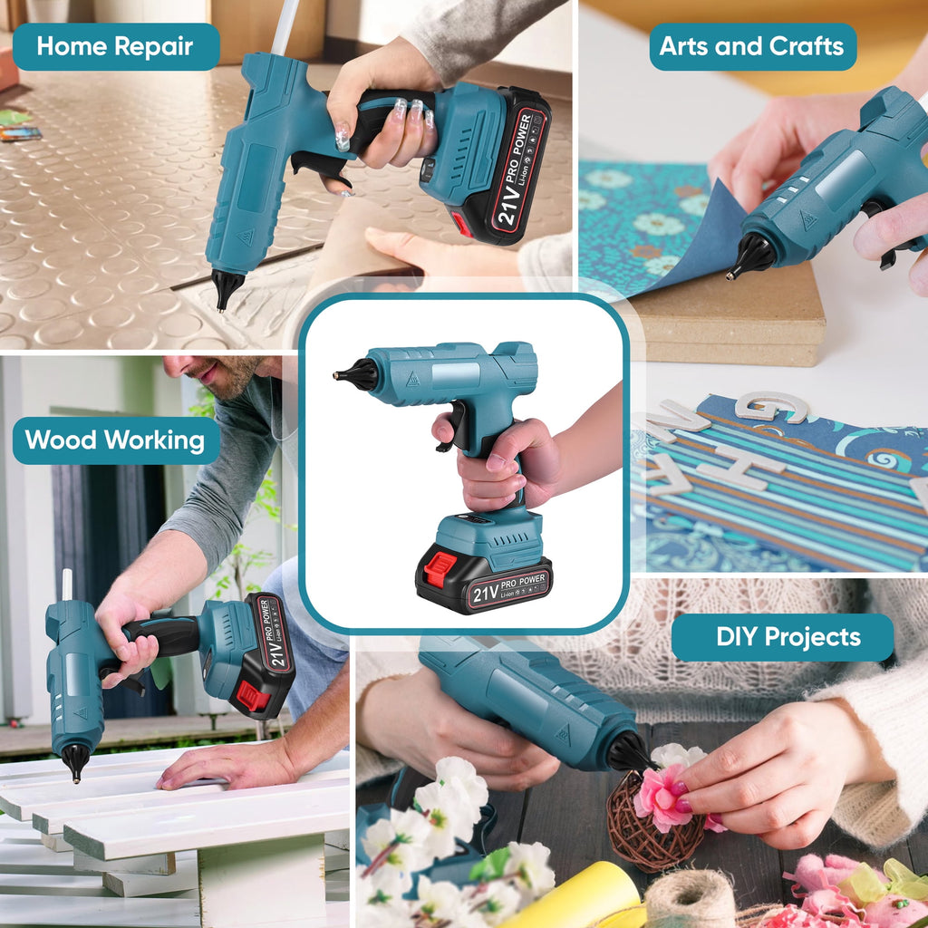Doulami 100W Cordless Hot Glue Gun with 2.5A Battery and 40 Pcs Glue Sticks Perfect for Crafts