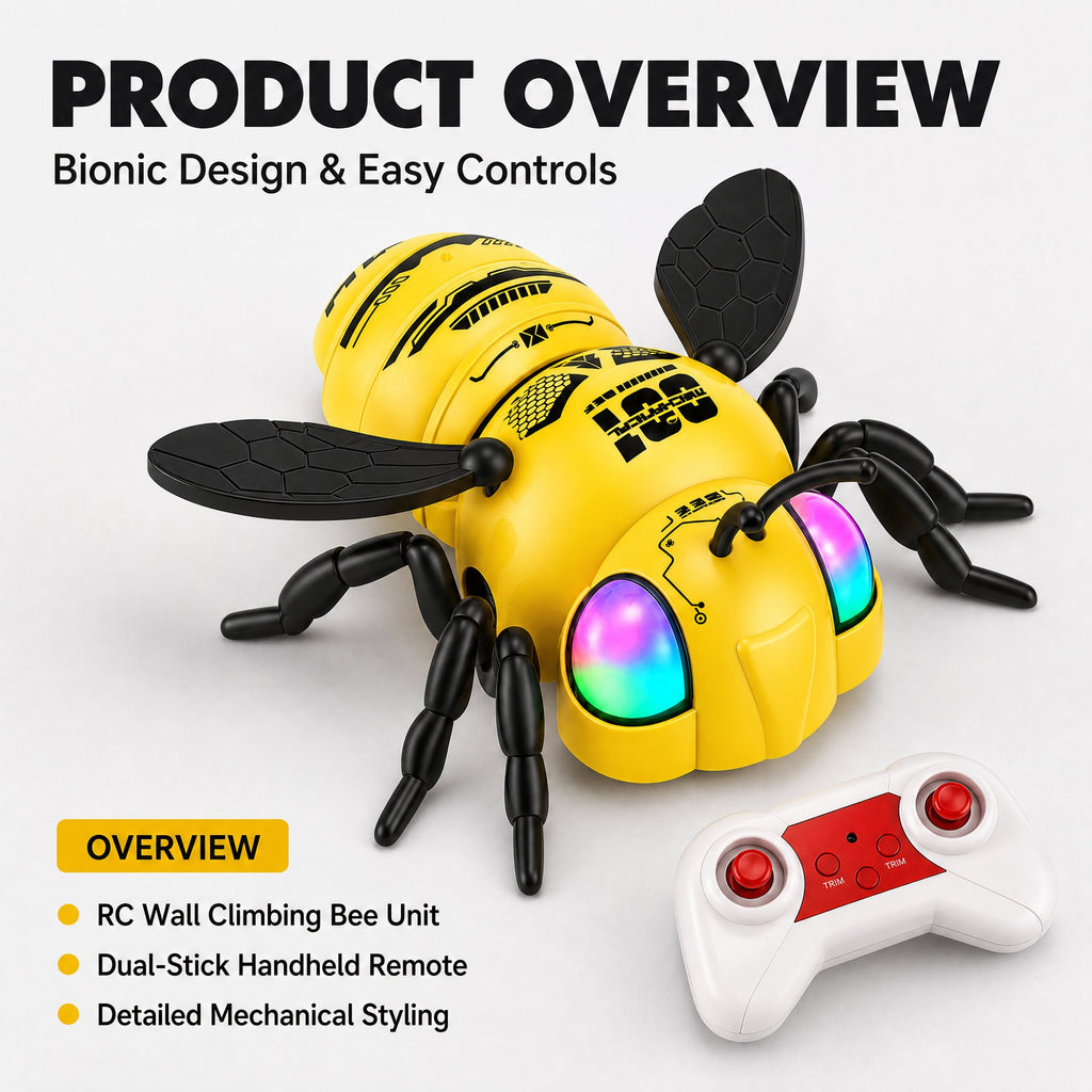 Doulami Remote Control Bee Toy, 2.4GHz Wall Climbing RC Toy for Kids, LED Glow Eyes & 360° Rotation Climbing Bug with 2 Batteries, Quiet Prank Toy for Boys & Girls Birthday Gift